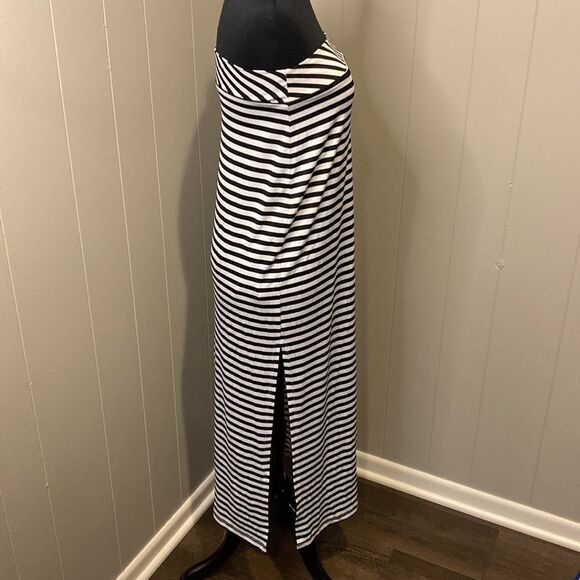 Frank Lyman Size 4 White and Black Striped Strapless Pencil Maxi Skirt Side Slit - Picture 3 of 7